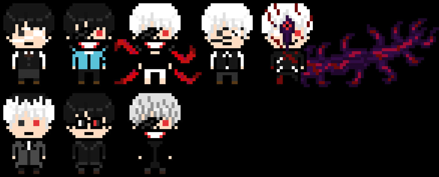 Kaneki Ken transformasjon pixel art Bakgrunner