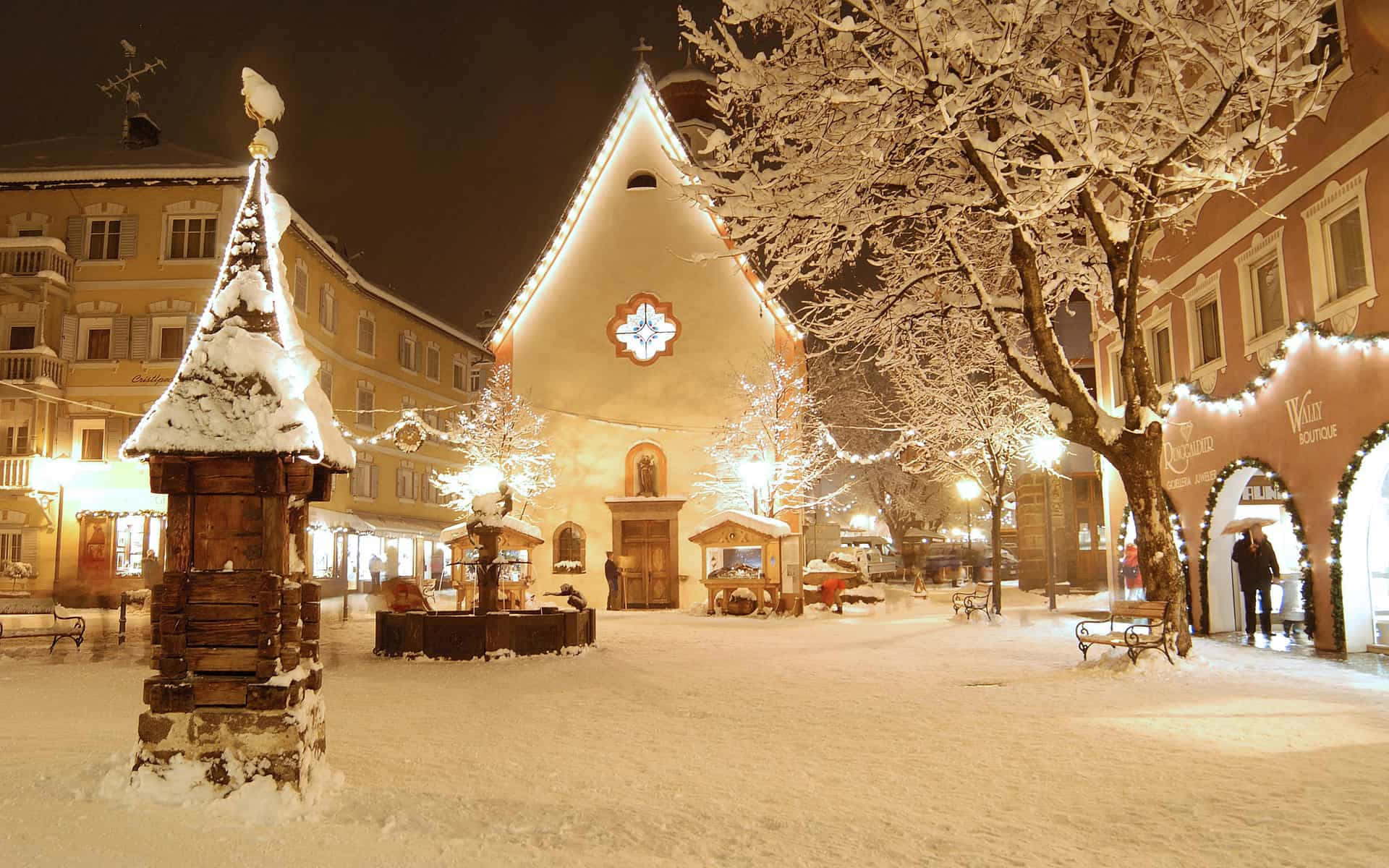 Kapell St. Antonius Ortisei Vintereventyr Bakgrunn Bakgrunner