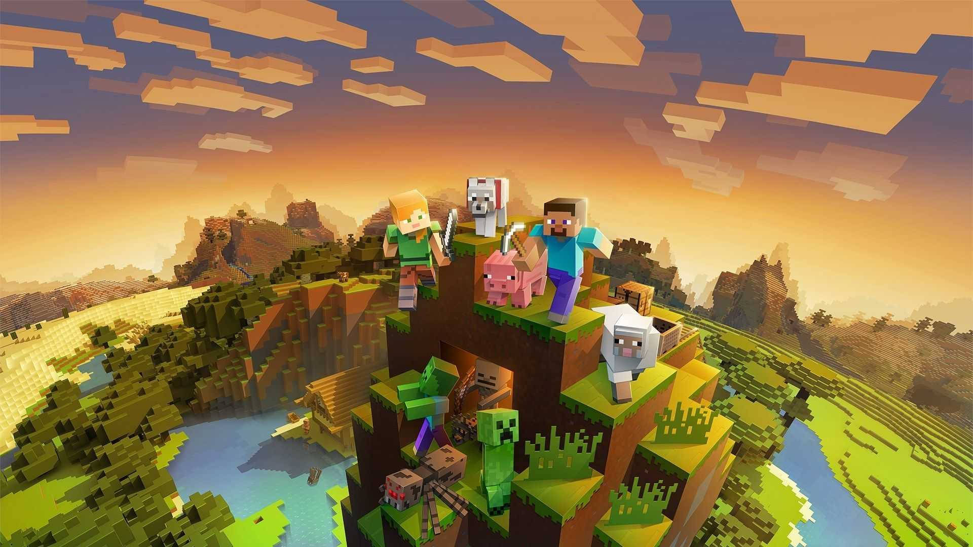 Karakterer på fjellet Minecraft HD Bakgrunner