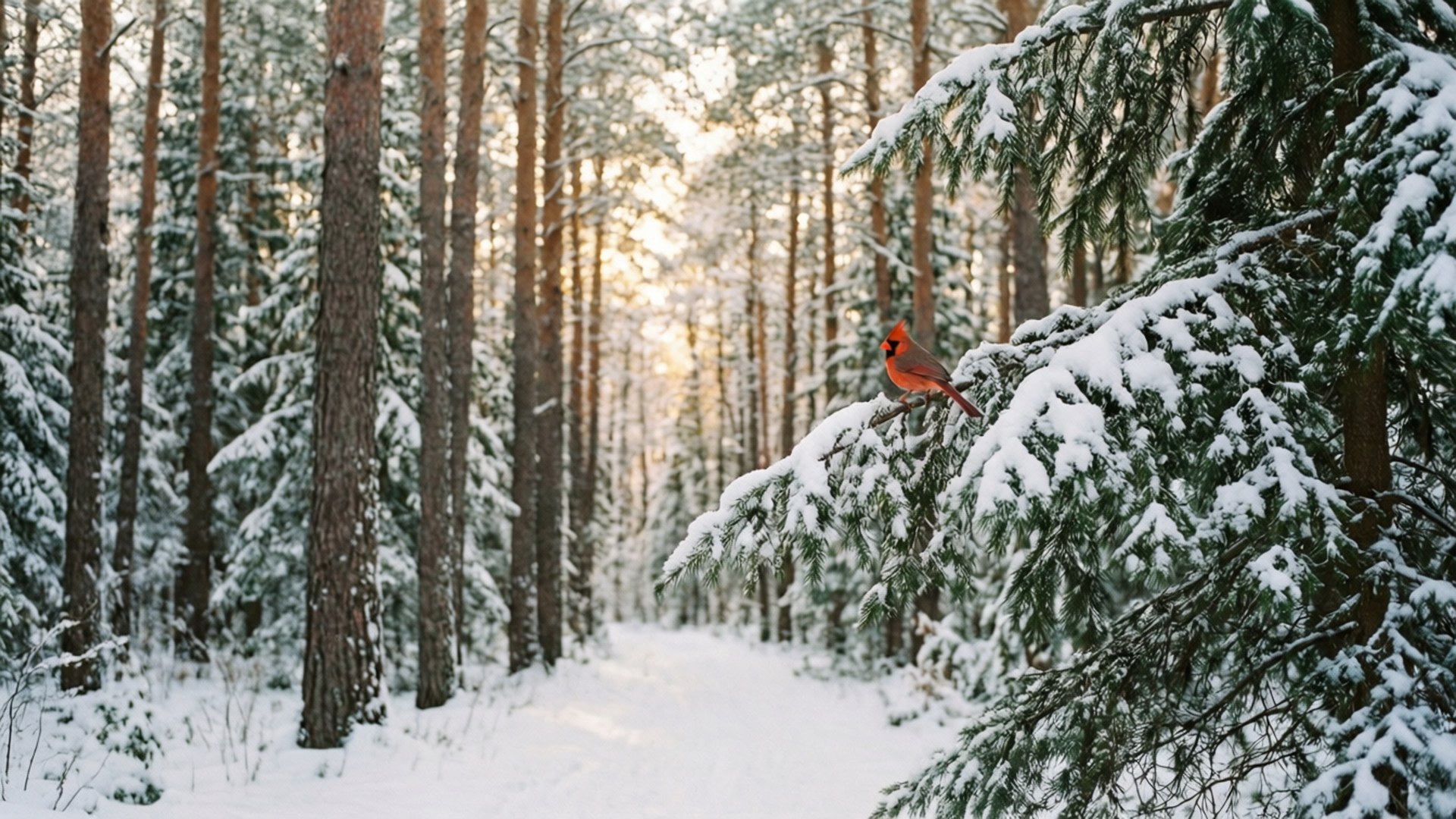 Kardinal i snødekt skog Bakgrunner