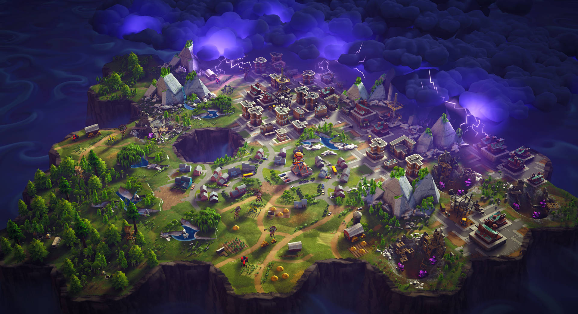 Et kart over terrengene i spillet Fortnite bakgrunnsbilde.