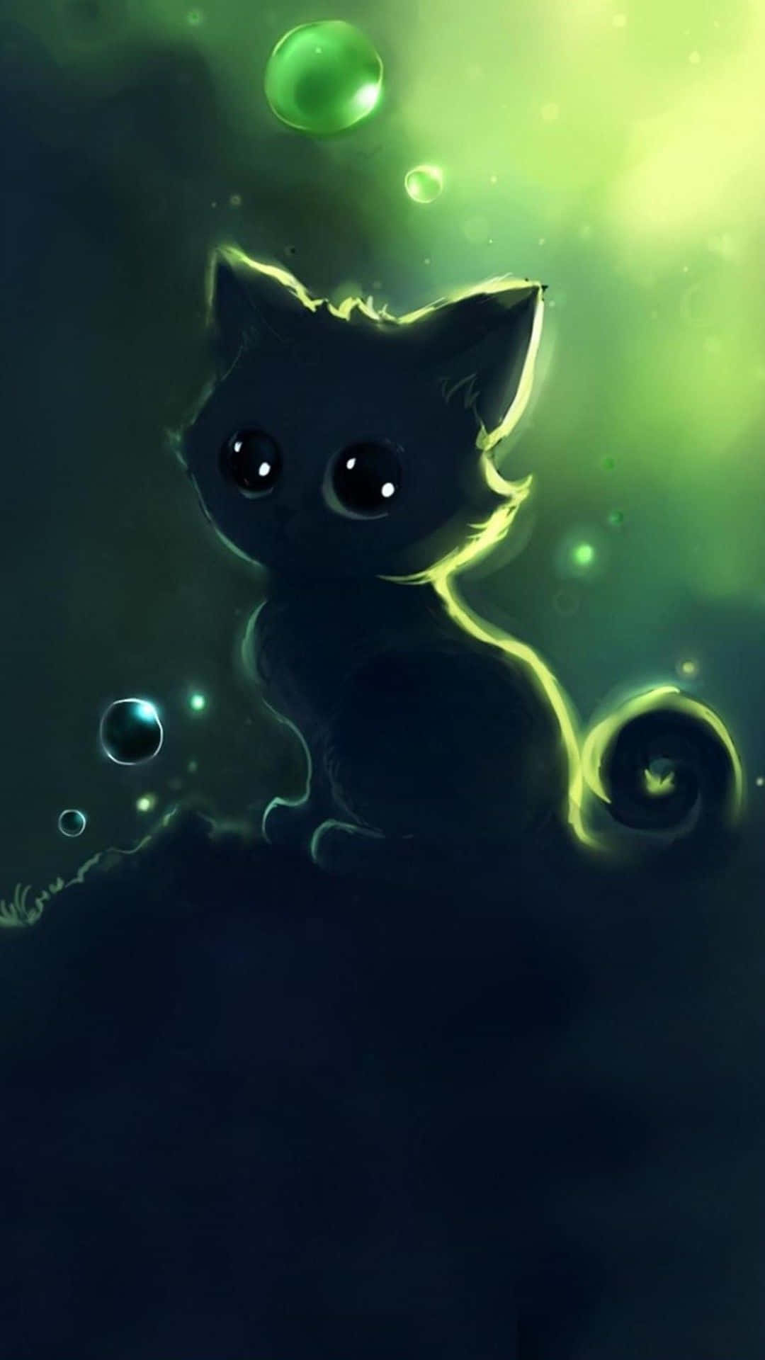 Kawaii Anime Cat Silhouette Bakgrunner