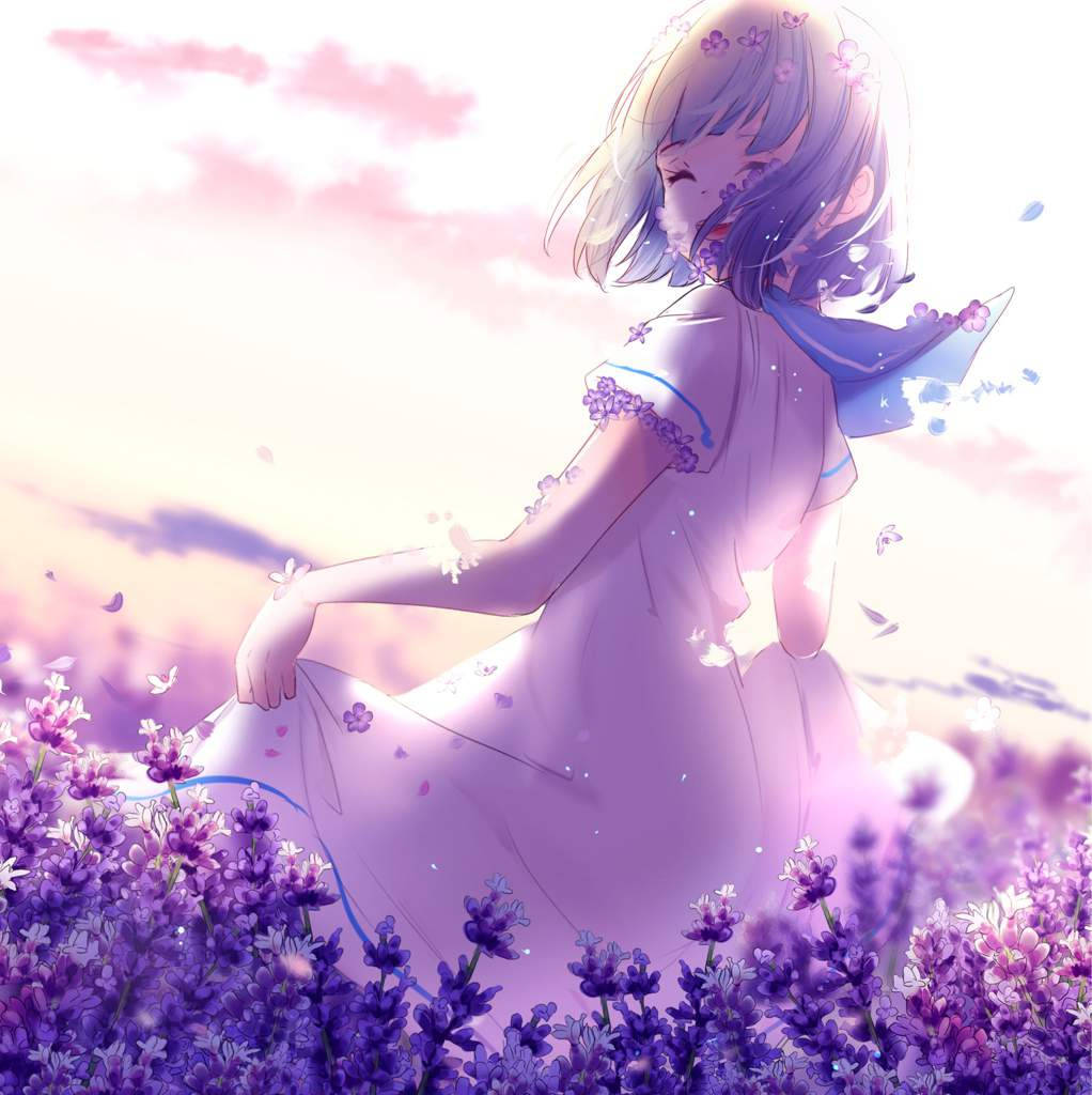 Kawaii Anime-jente på blomstereng Bakgrunner