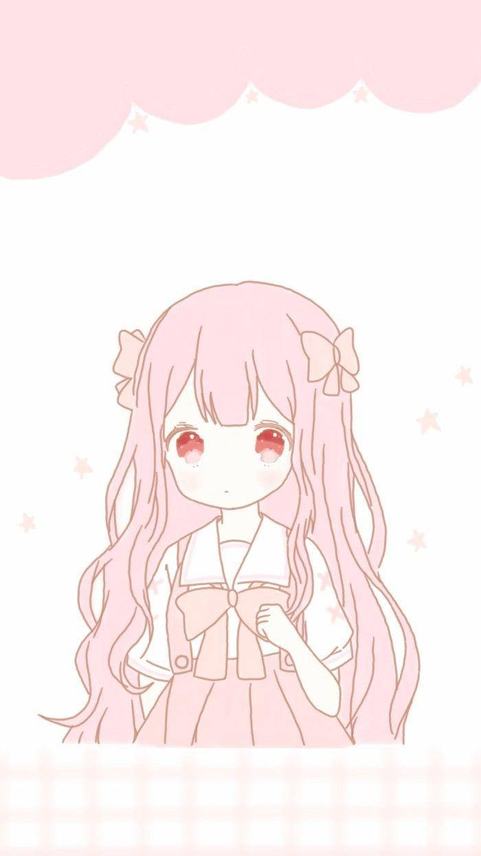 Kawaii Anime-jente i rosa sløyfer Bakgrunner