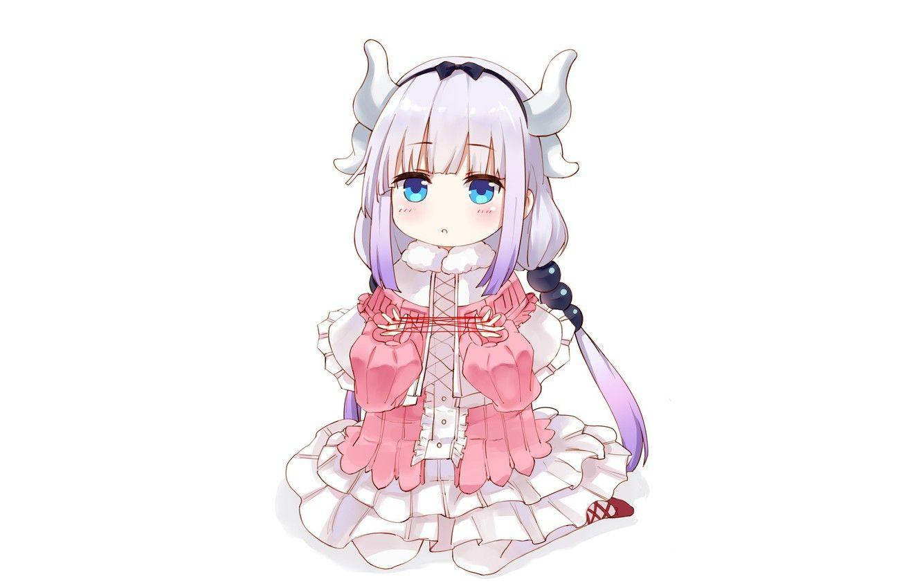 Kawaii Anime Kanna Kobayashi som kneler ned Bakgrunner