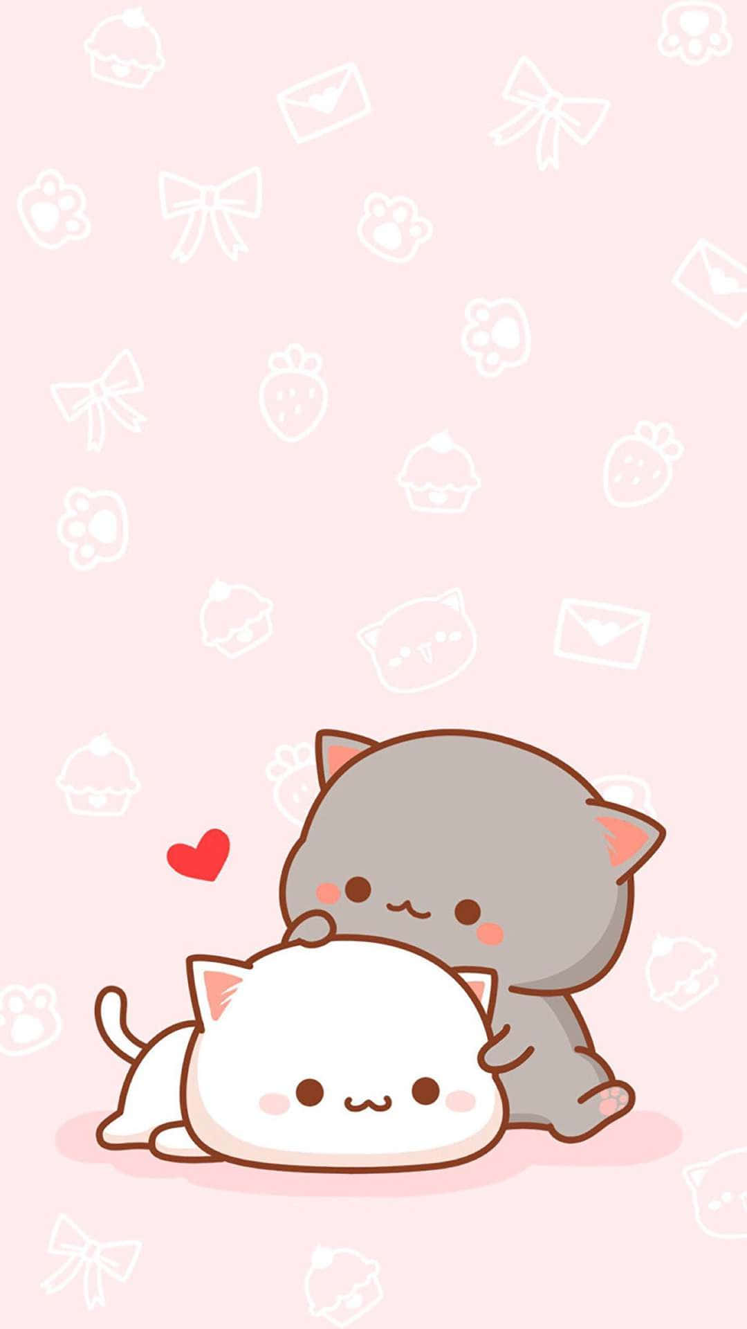 Kawaii Anime Katt Peach Og Goma Bakgrunner