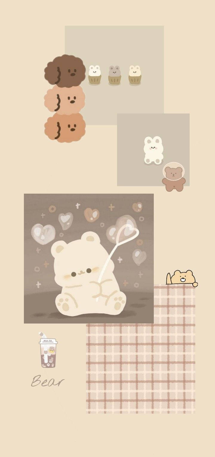 Kawaii bjørner beige estetisk bakgrunnsbilde — Beige estetikk GIF Bakgrunner
