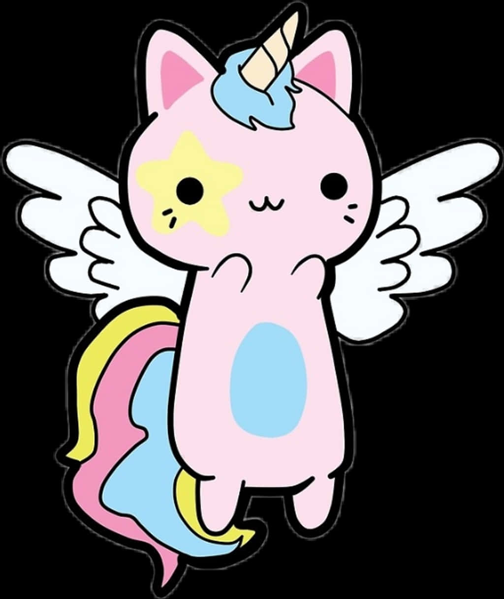 Kawaii enhjørningskatt med vinger Bakgrunner