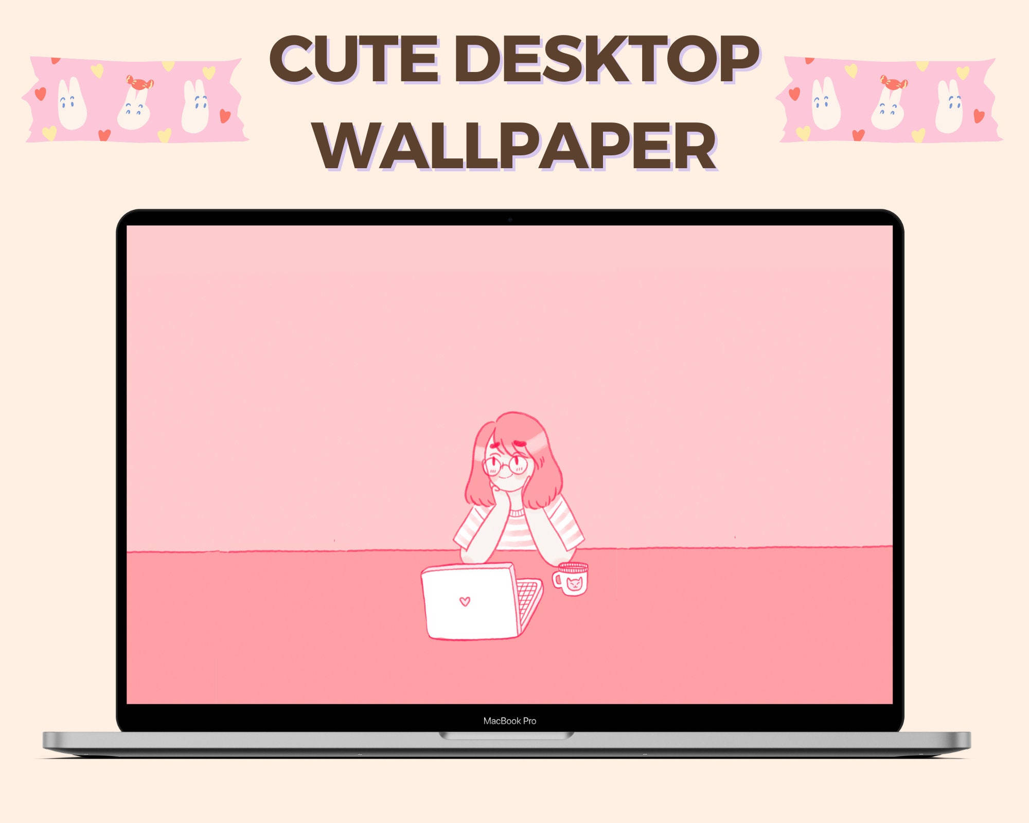 Kawaii estetisk datamaskin skrivebord Bakgrunner