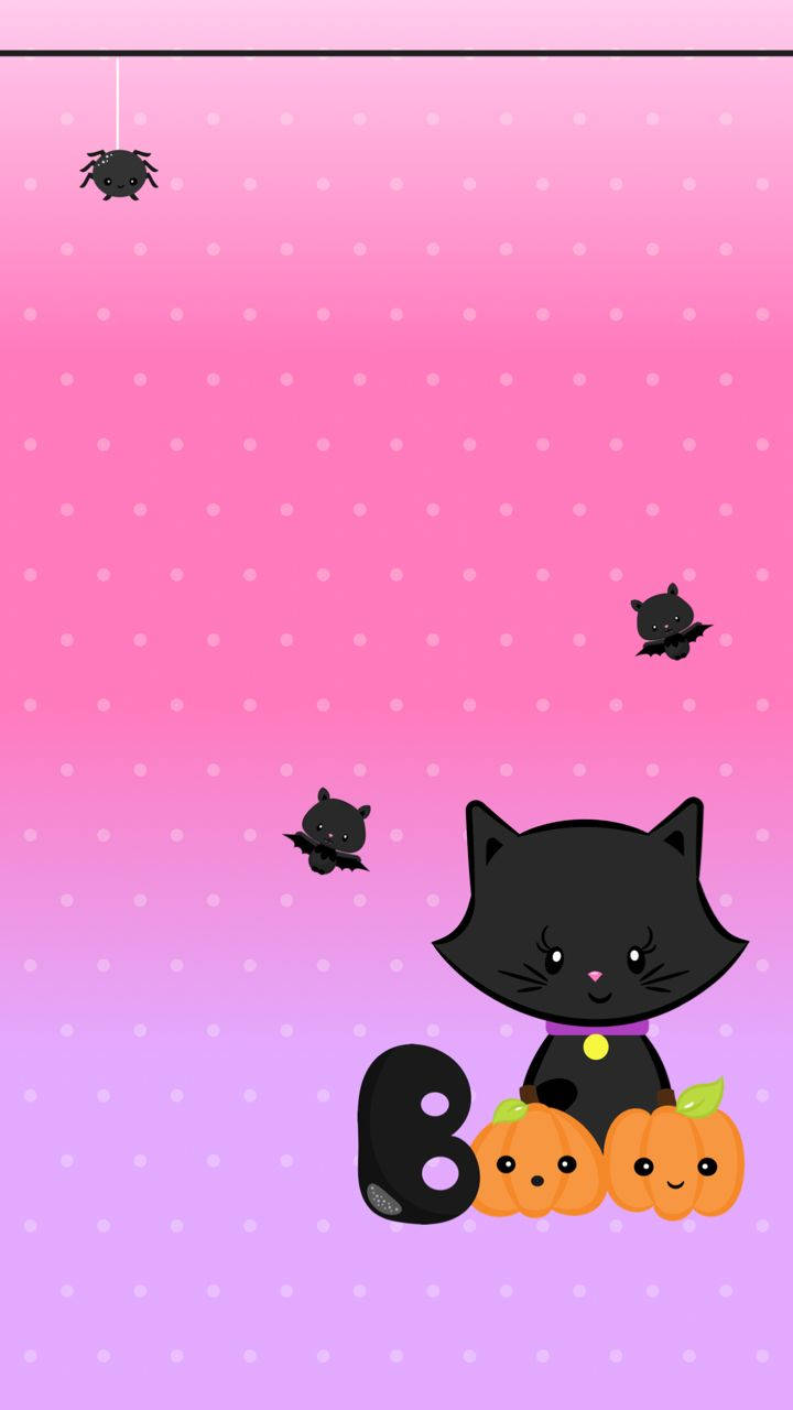 Kawaii Halloween svart katt Bakgrunner