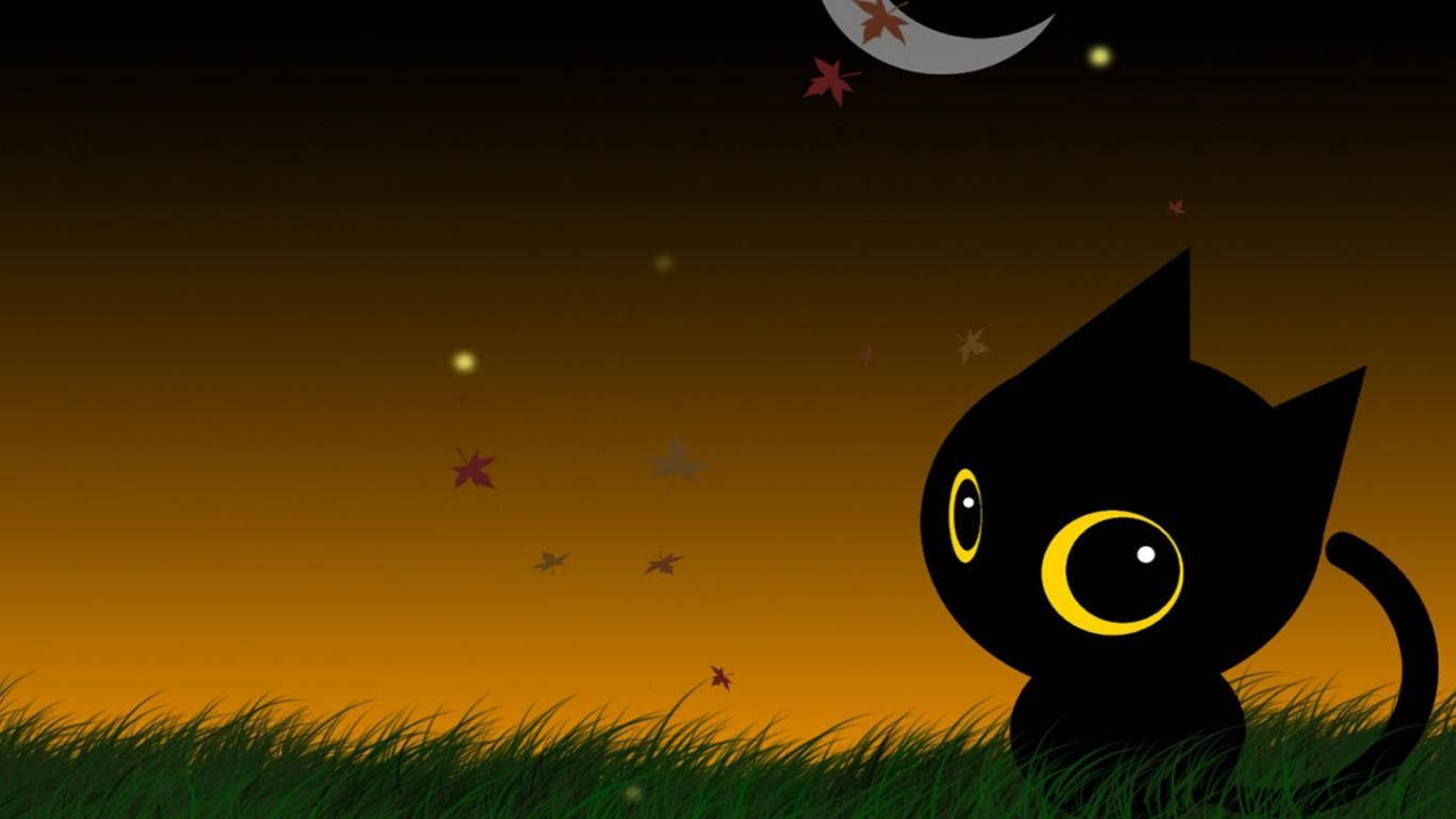 Kawaii Halloween-katt på gress Bakgrunner