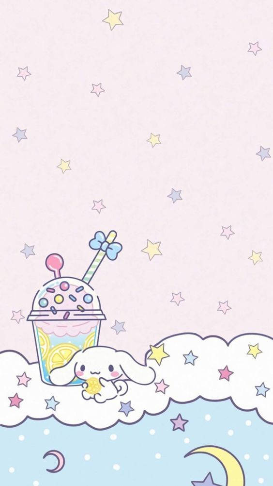 Kawaii HD Cinnamoroll og stjerner Bakgrunner