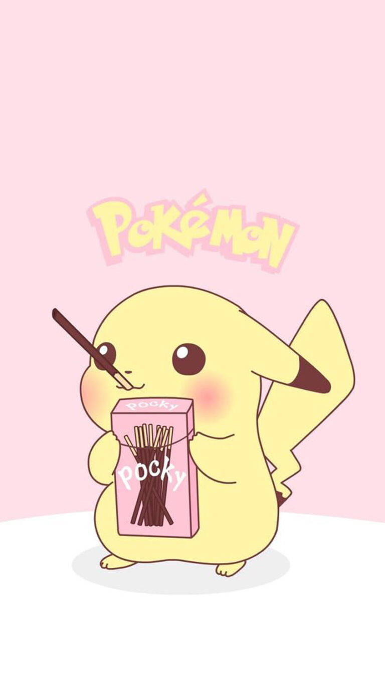 Kawaii HD Pikachu som spiser Pocky Bakgrunner