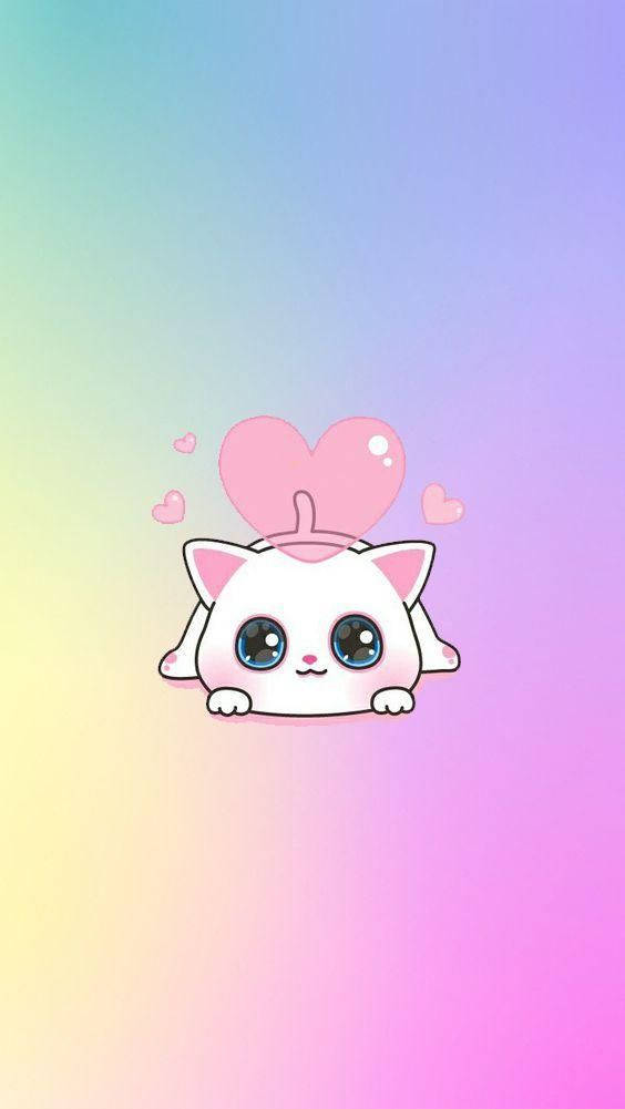 Kawaii HD Søt Hvit Katt Bakgrunner