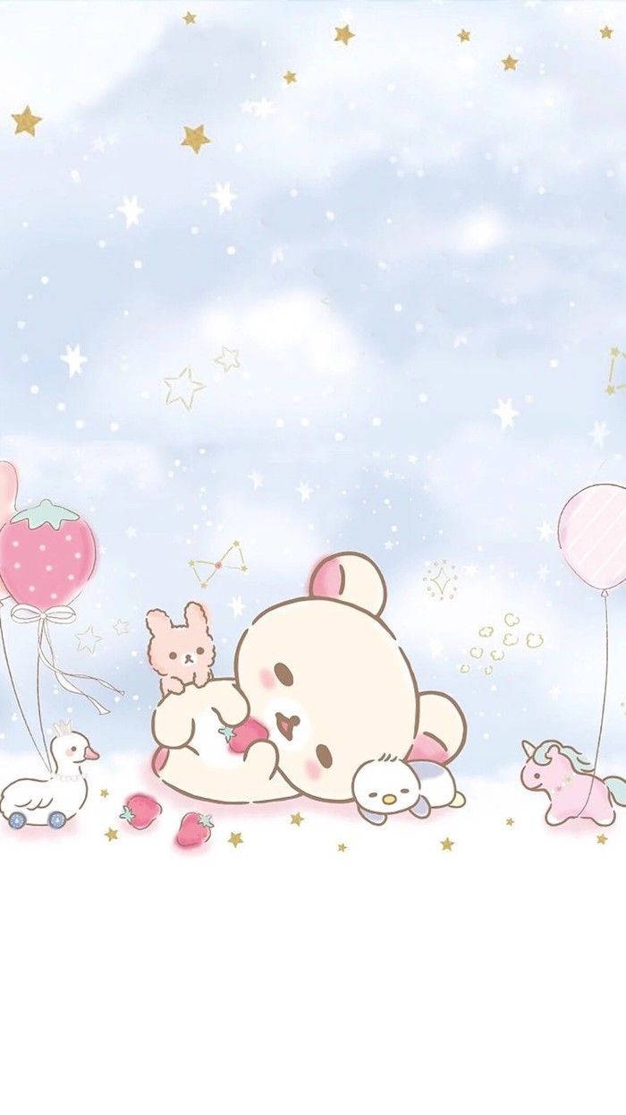 Kawaii Rilakkuma med rosa figurer Bakgrunner