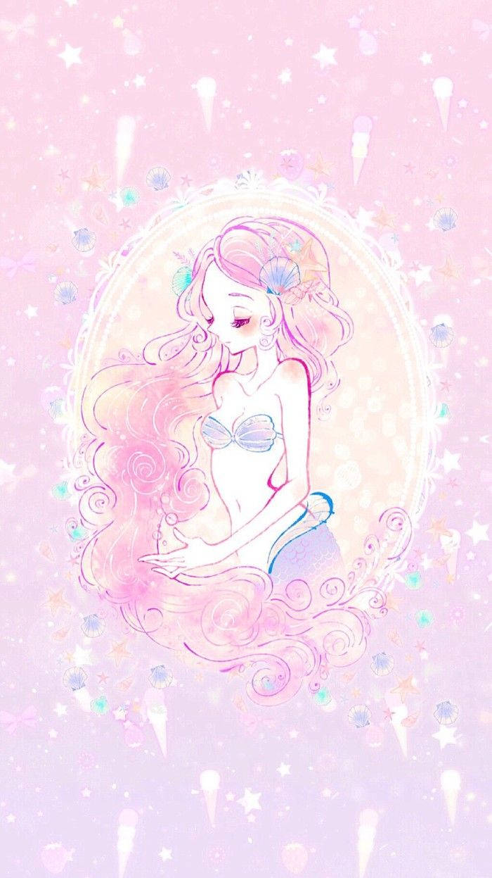 Kawaii rosa havfrue innrammet Bakgrunner
