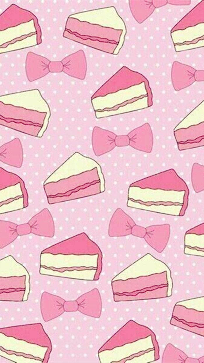 Kawaii rosa kake- og båndkollasje Bakgrunner