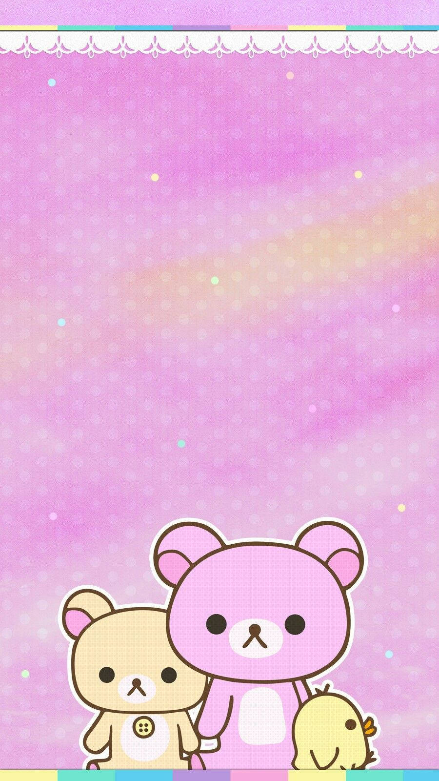 Kawaii rosa Rilakkuma-figurer på fargerik rosa bakgrunn Bakgrunner