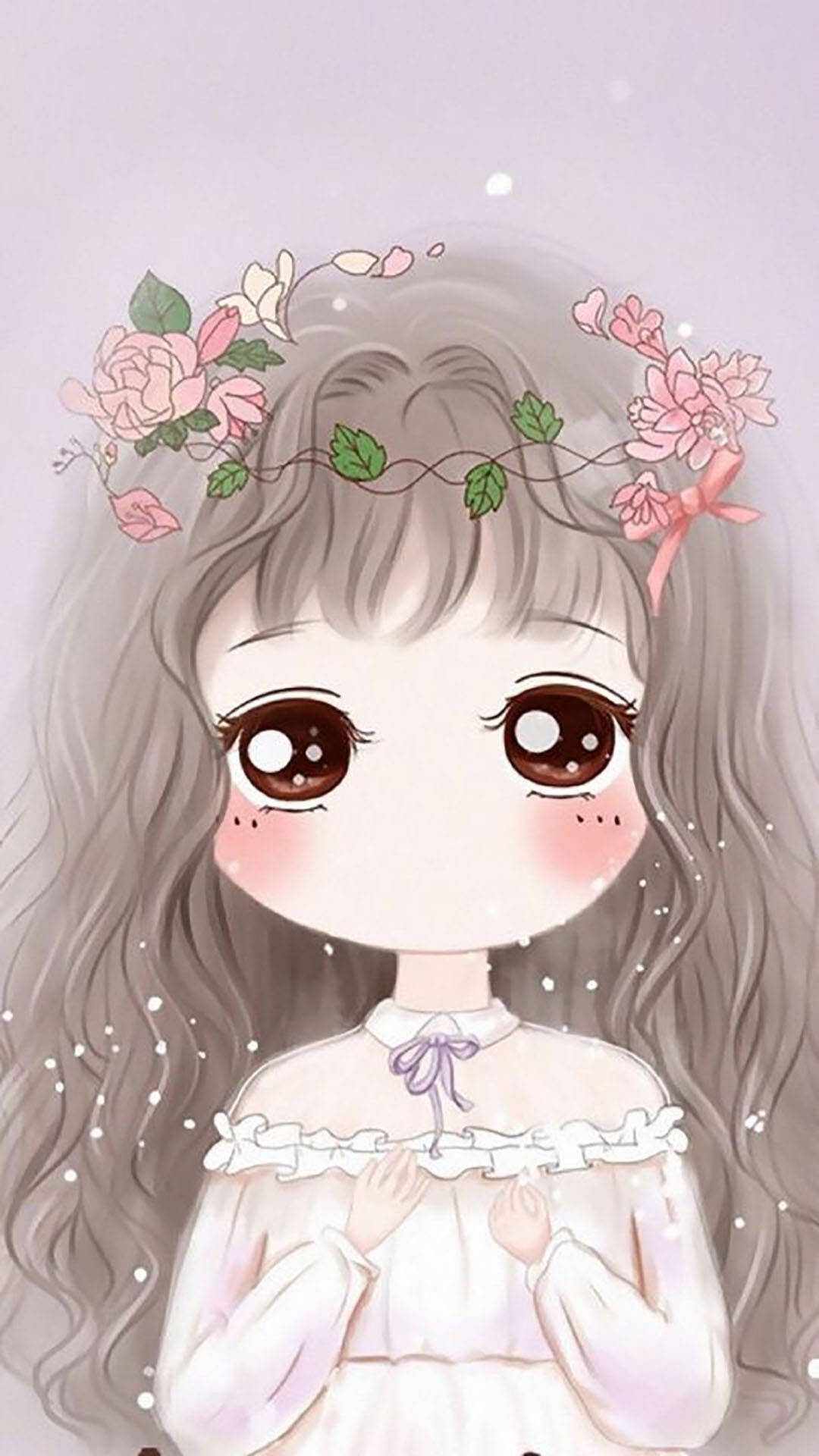Kawaii Søt Jentete Blomsterkrans Bakgrunner