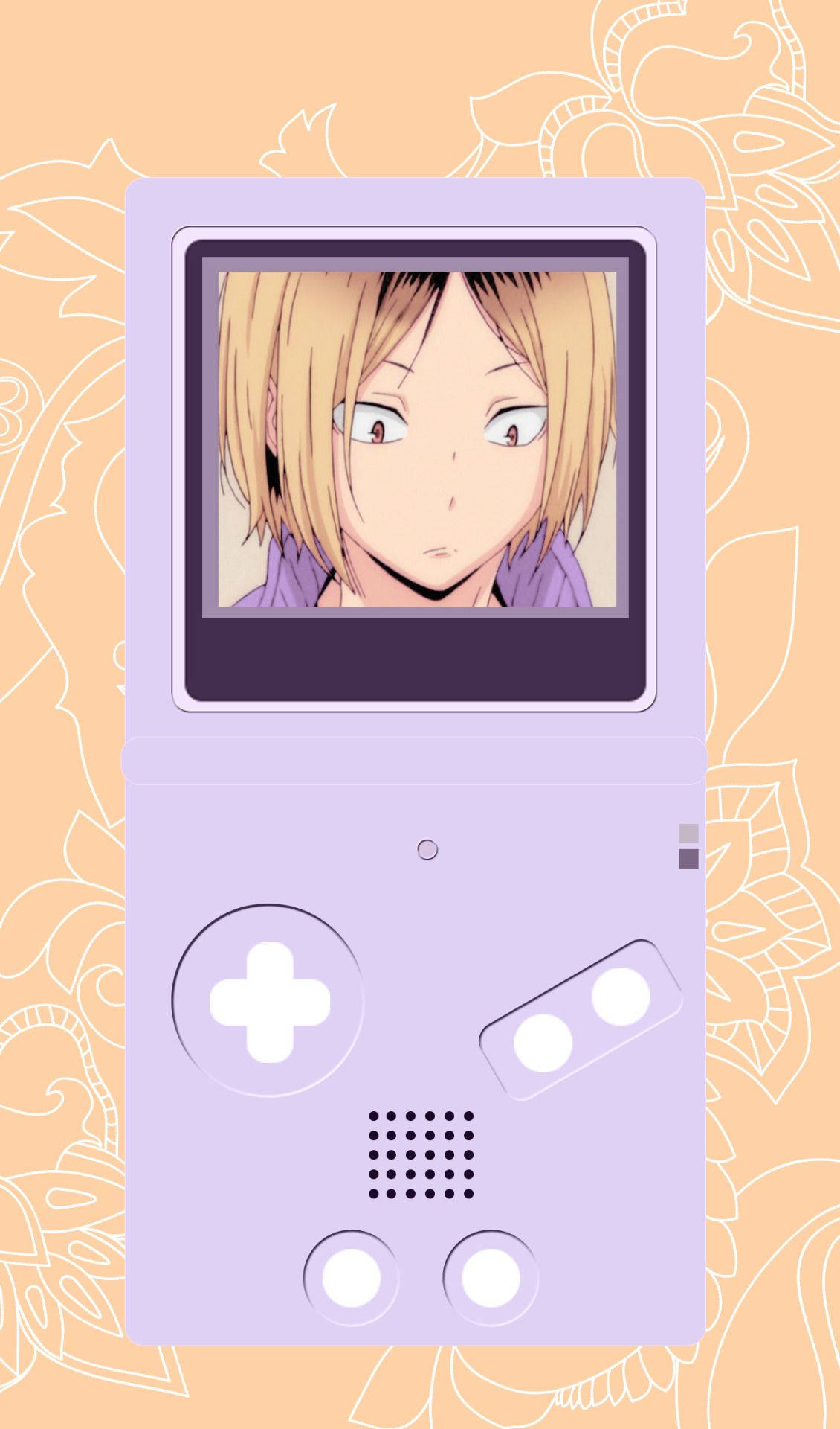 Kenma i en lilla Gameboy Bakgrunner