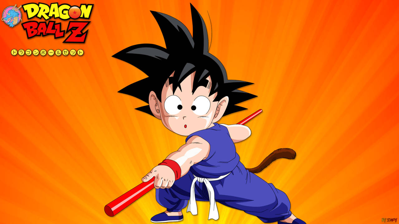 Bakgrunnsbilde av Kid Goku i oransje Dragon Ball Z-plakatbakgrunn.