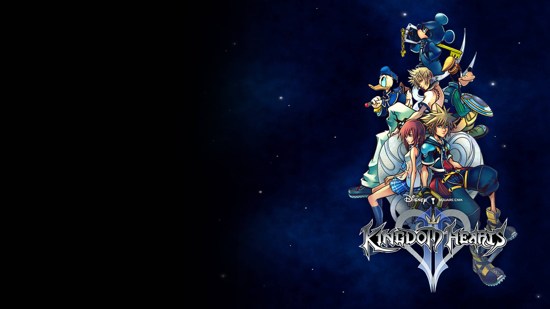 Kingdom Hearts-logo på mørk bakgrunn