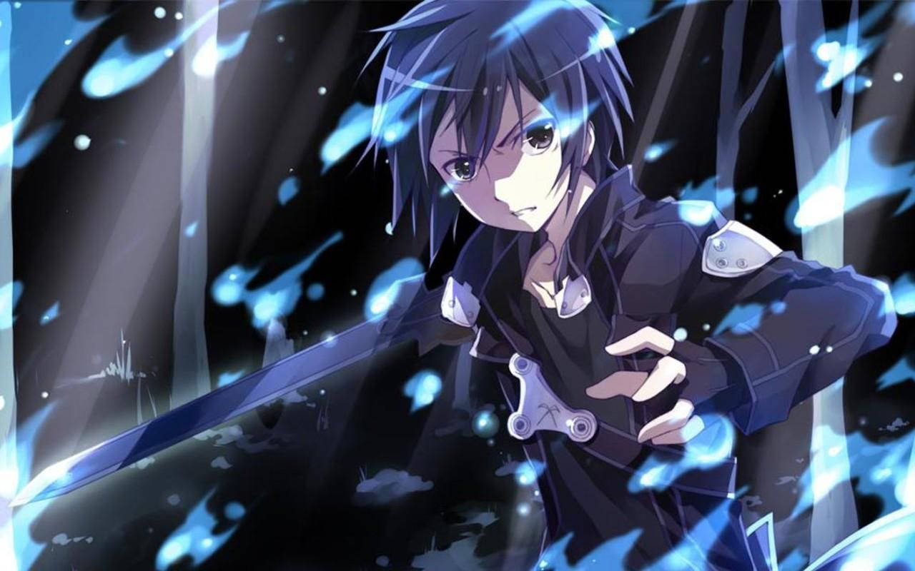 Anime-gutt Kirito i Sword Art Online bakgrunn