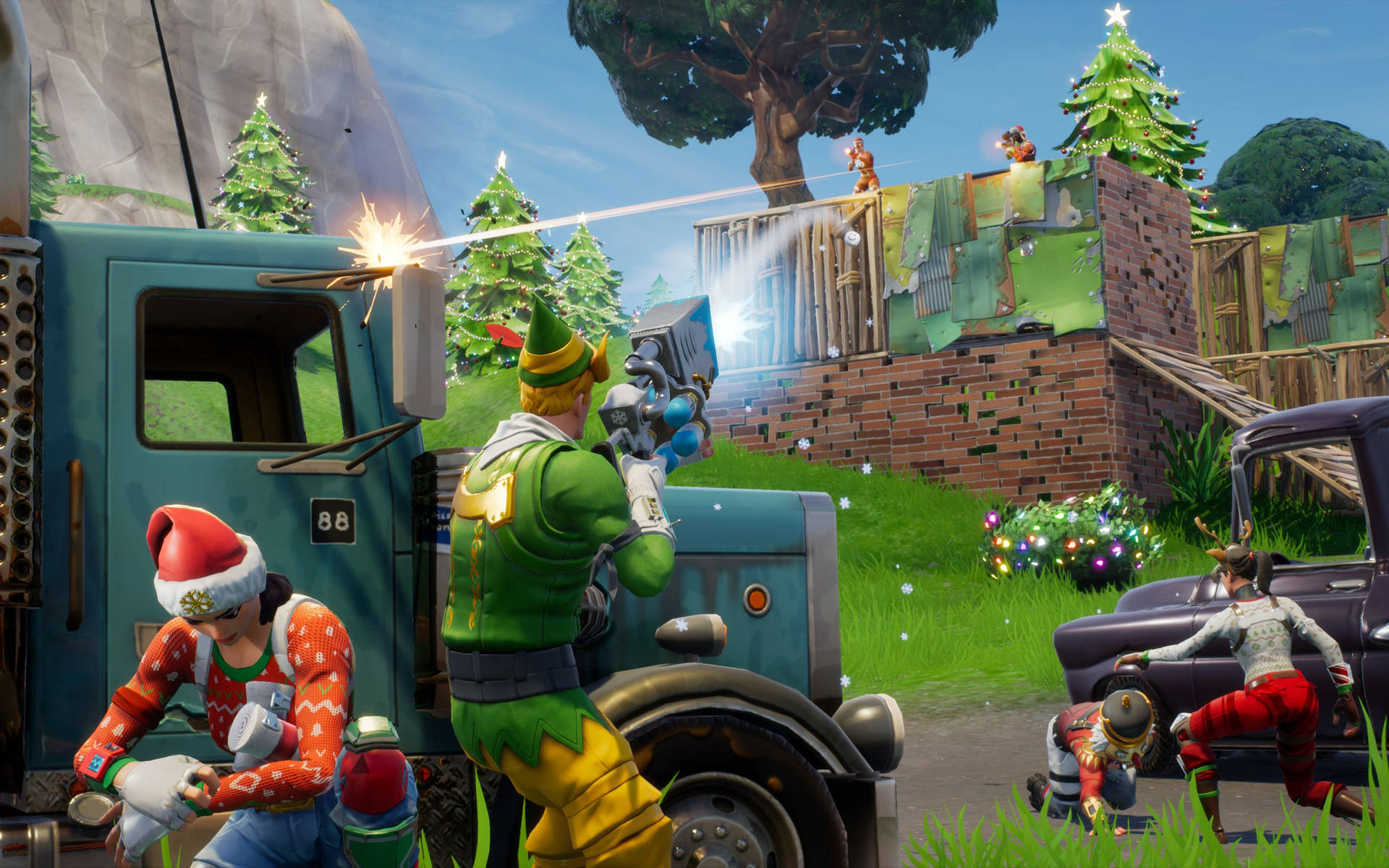 En Battle Royale-bakgrunn i juletider fra spillet Fortnite.