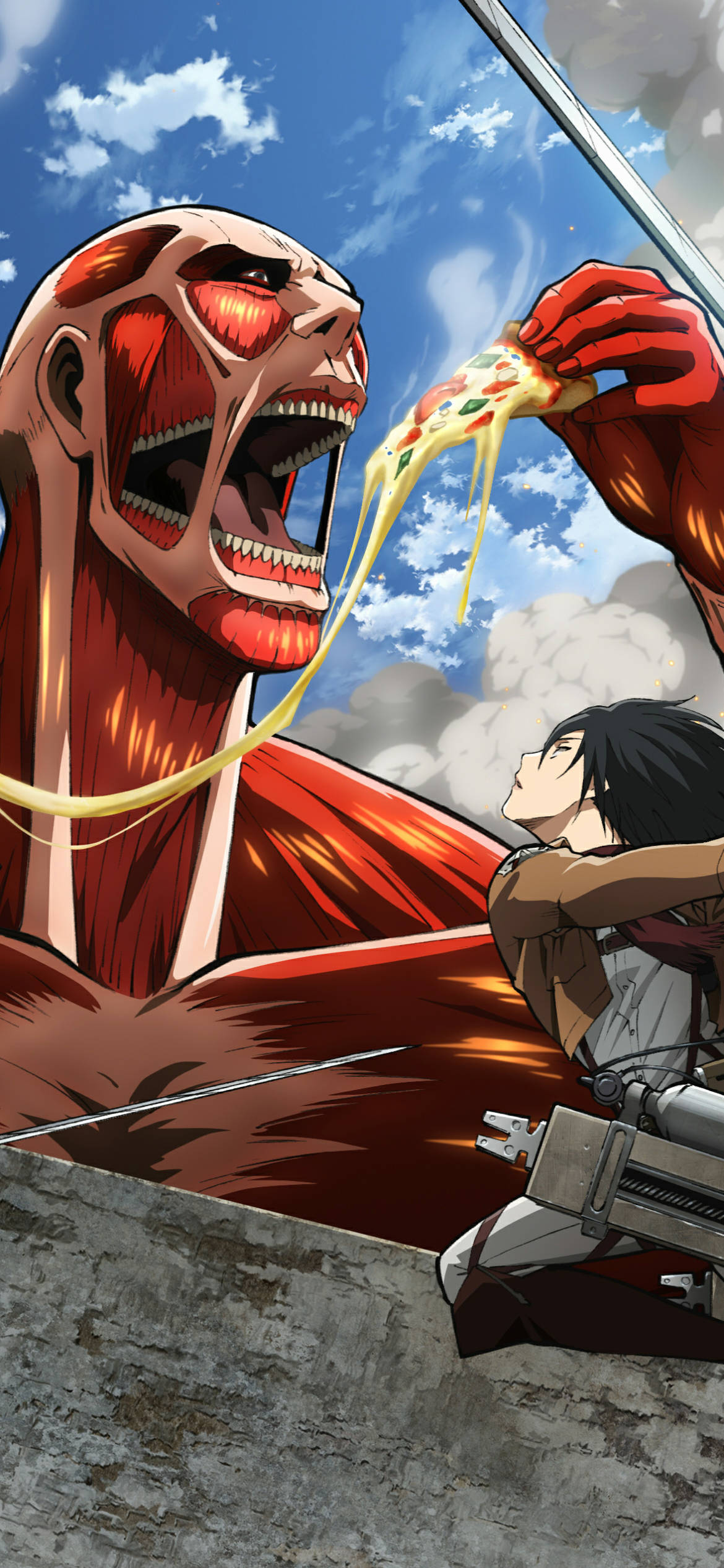 Kjempemessig Spiser Pizza Attack On Titan iPhone Bakgrunner