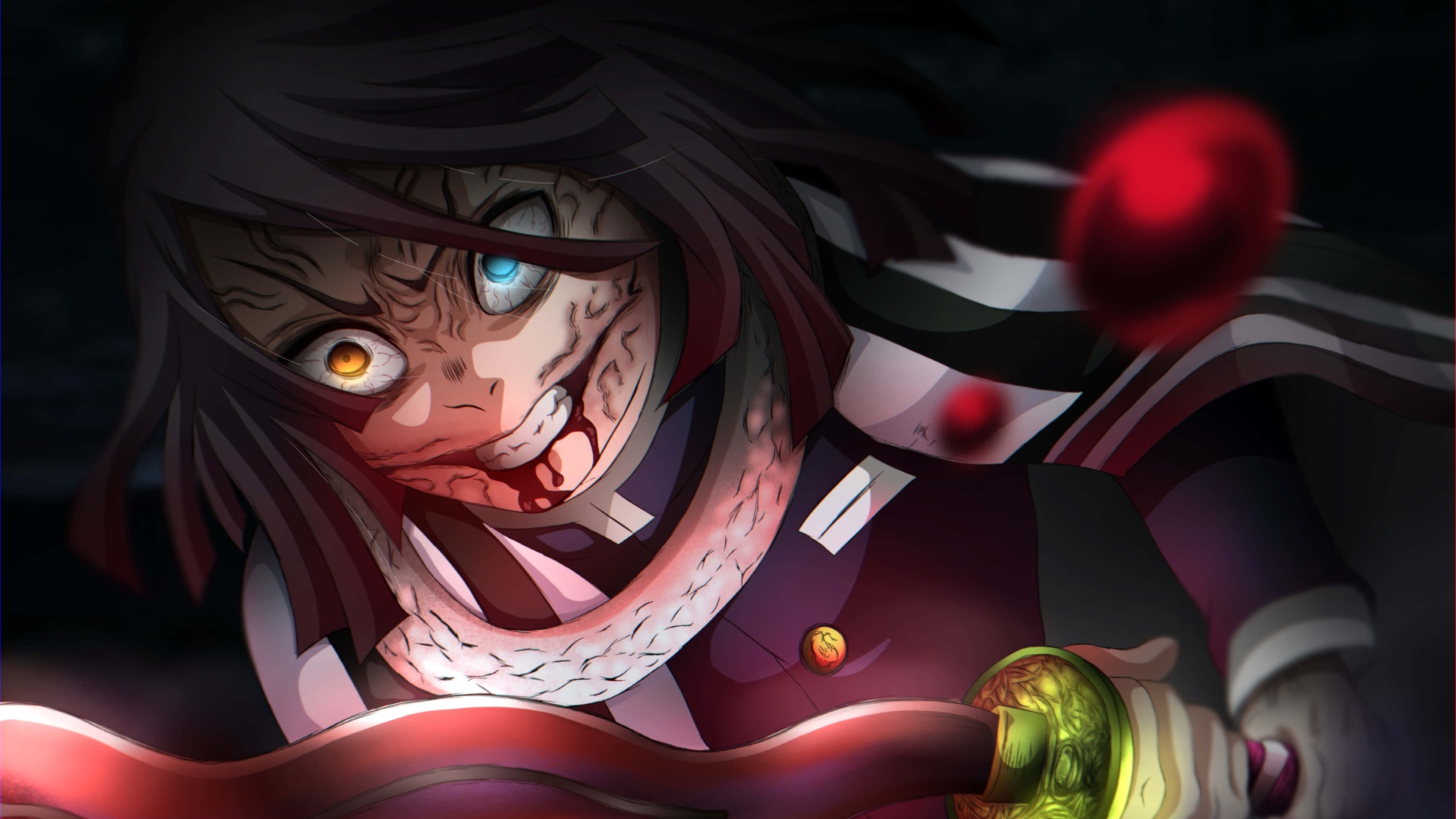 Klar for kamp! Demon Slayer Mitsuri Kanroji står side om side med medsverger Shinobu Kocho. Bakgrunner