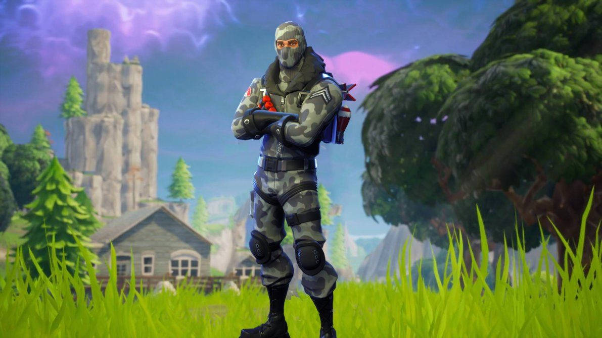 En karakter i Havoc-skinn i Fortnite-spillbakgrunn.