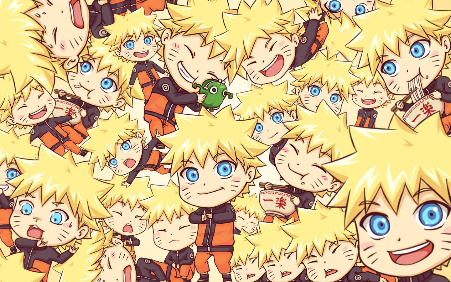 Naruto og skyggekloner i søt chibi-versjon bakgrunn. — Søt estetisk GIF Bakgrunner