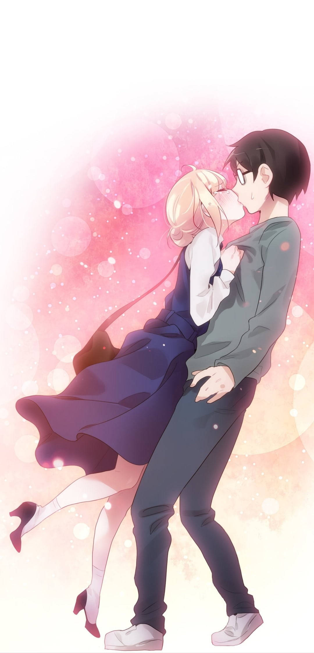 Kosei og Kaori animepar kysser Bakgrunner