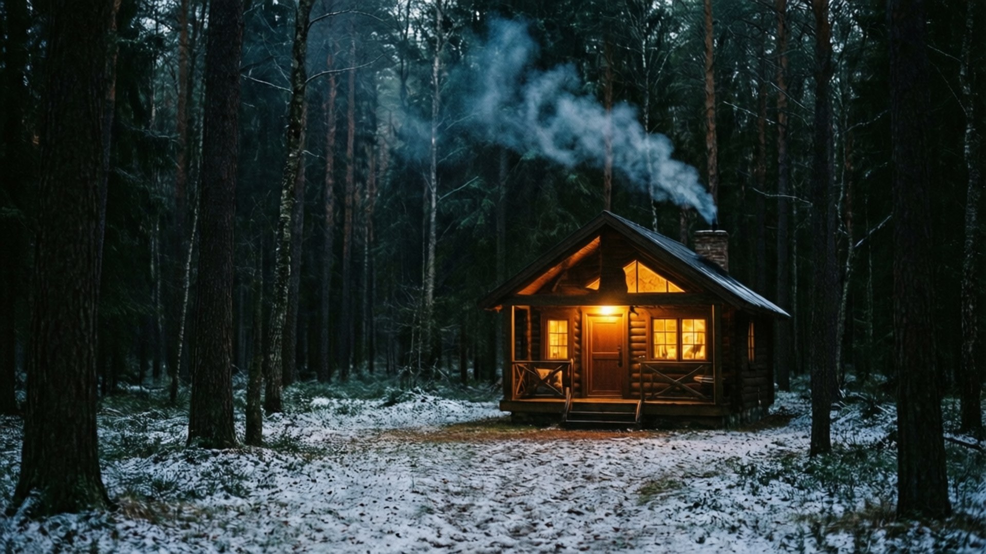 Koselig hytte i mørk skog Bakgrunner