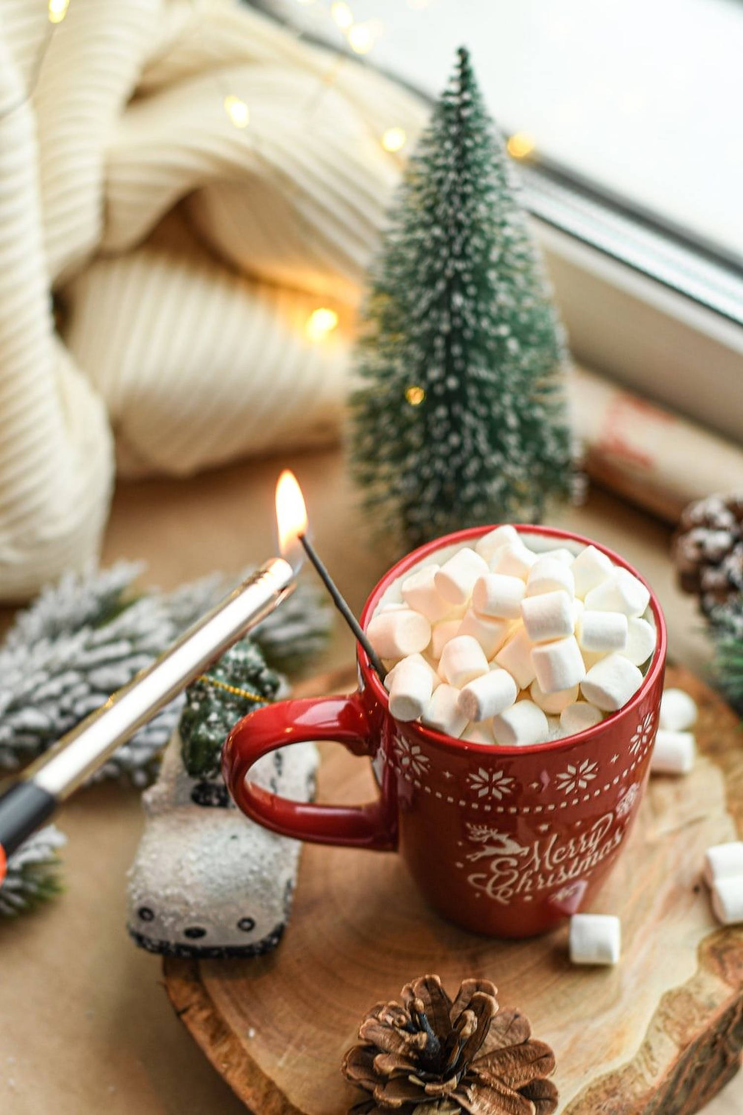 Koselig juleestetikk med marshmallowdrink Bakgrunner