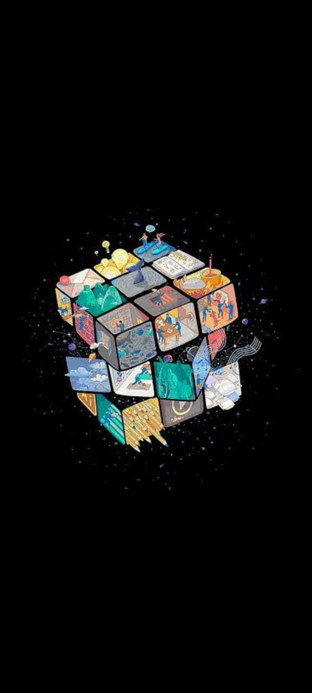 Kosmisk Rubiks kube-kunstverk Bakgrunner