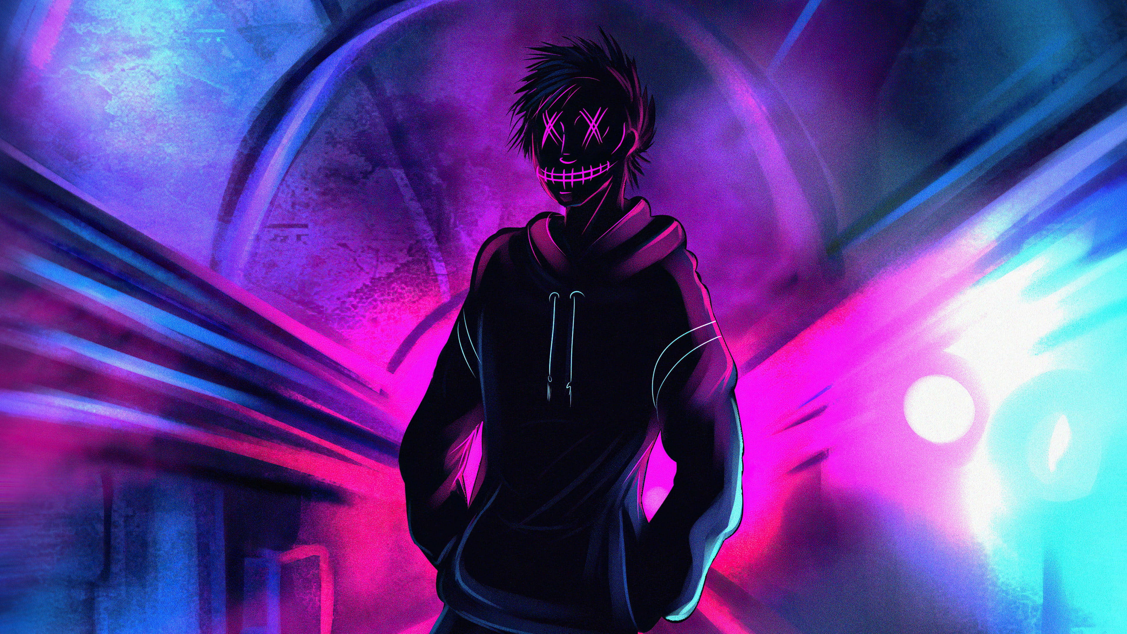 Kul animegutt neonkunst Bakgrunner