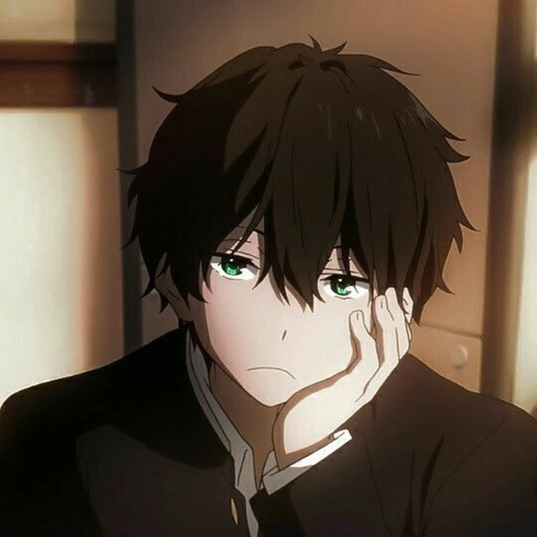 Kul animegutt PFP Hōtarō Oreki — Mørk anime GIF Bakgrunner