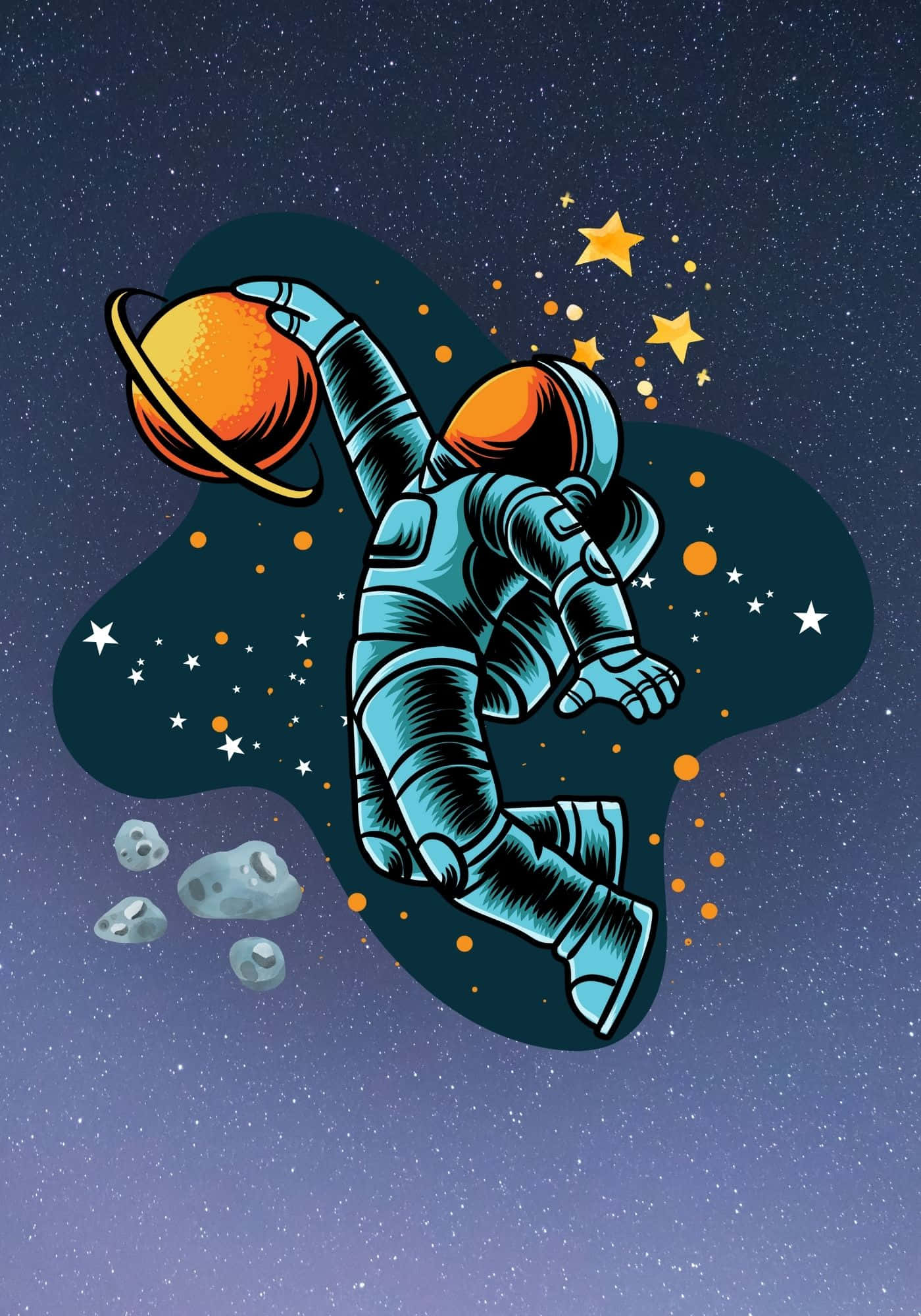 Kul astronaut med stjerner og asteroidebakgrunn Bakgrunner