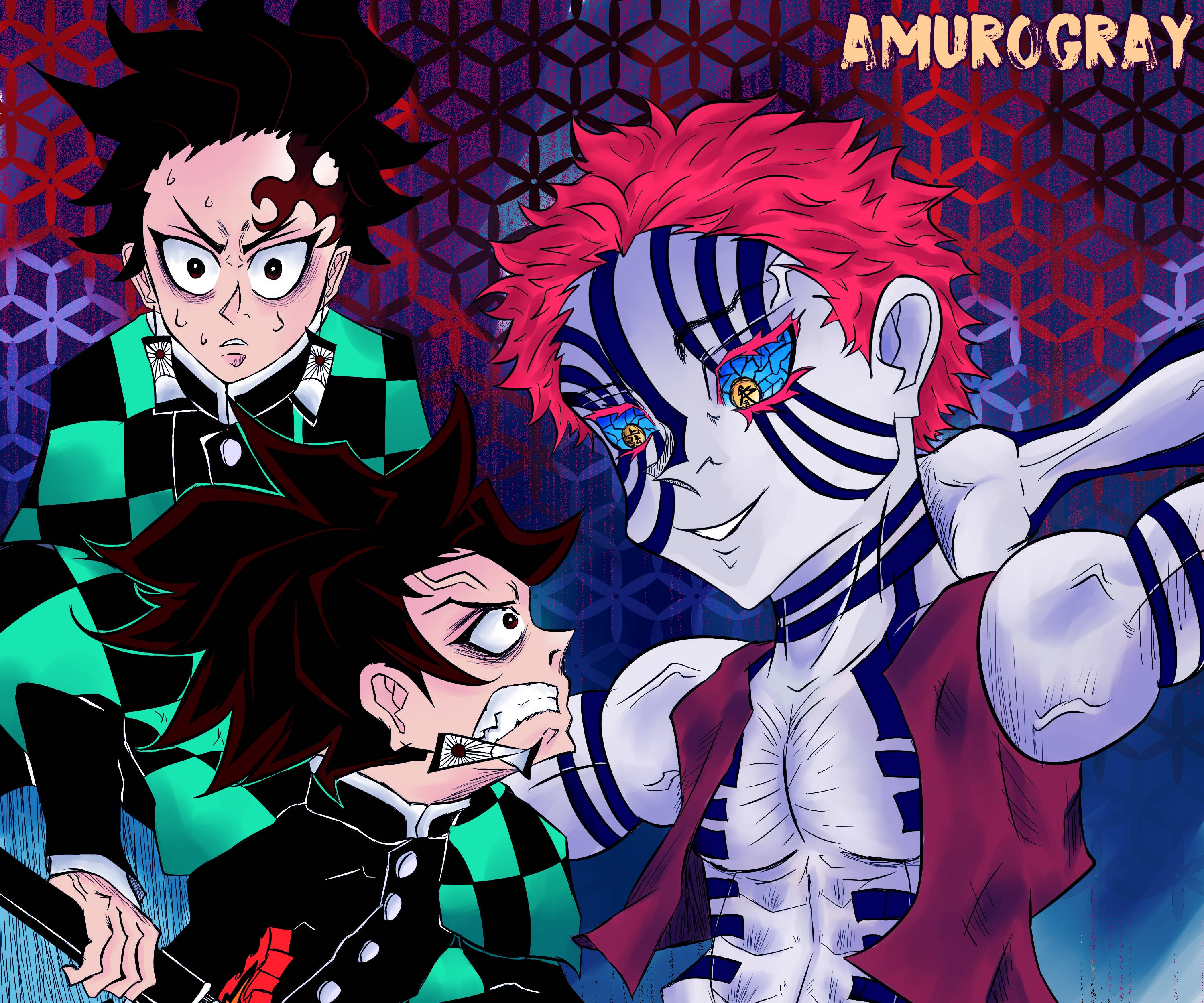 Kul Demon Slayer Tanjiro og Akaza Bakgrunner