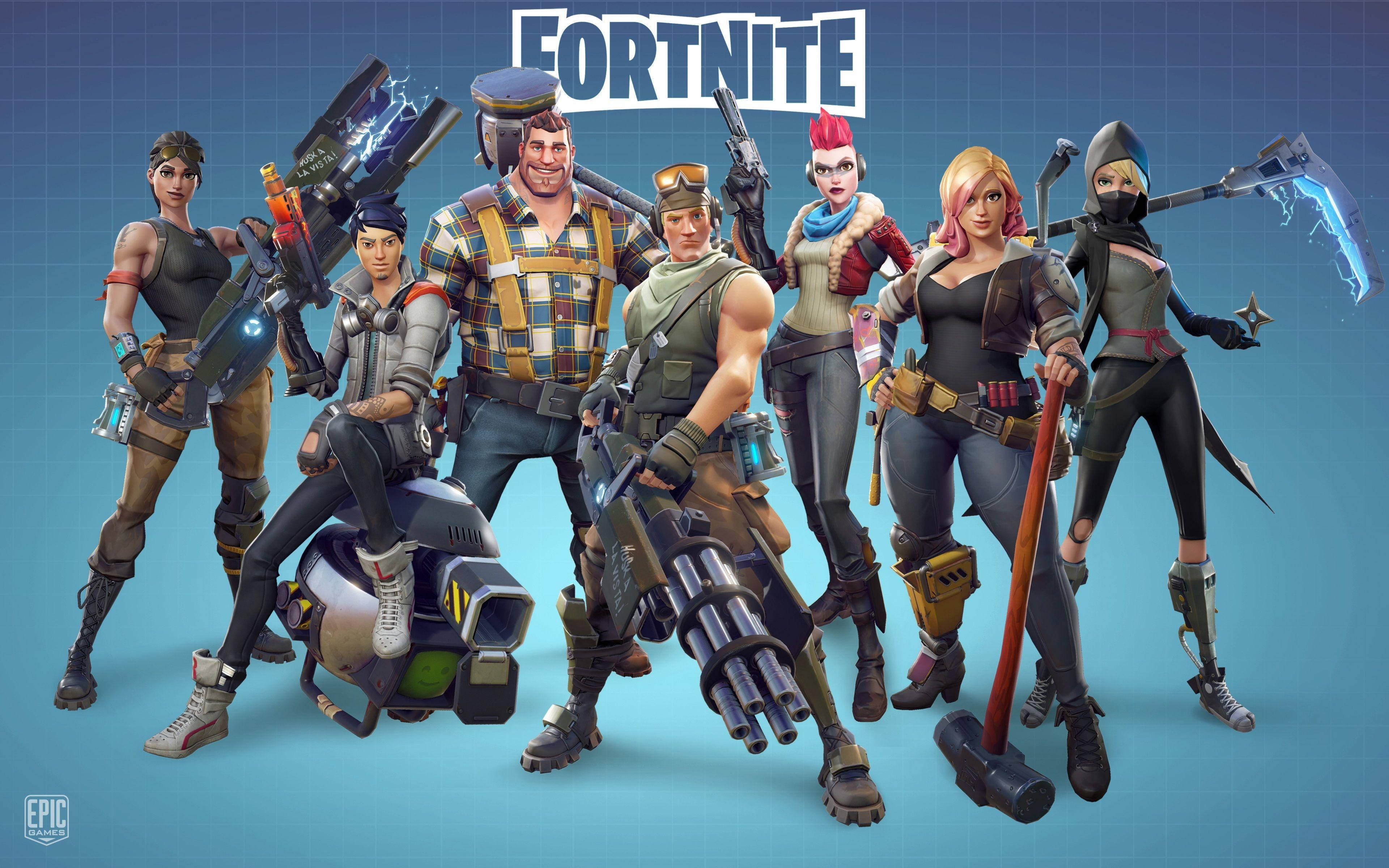 Kul Fortnite-skinn med våpen blå estetikk Bakgrunner