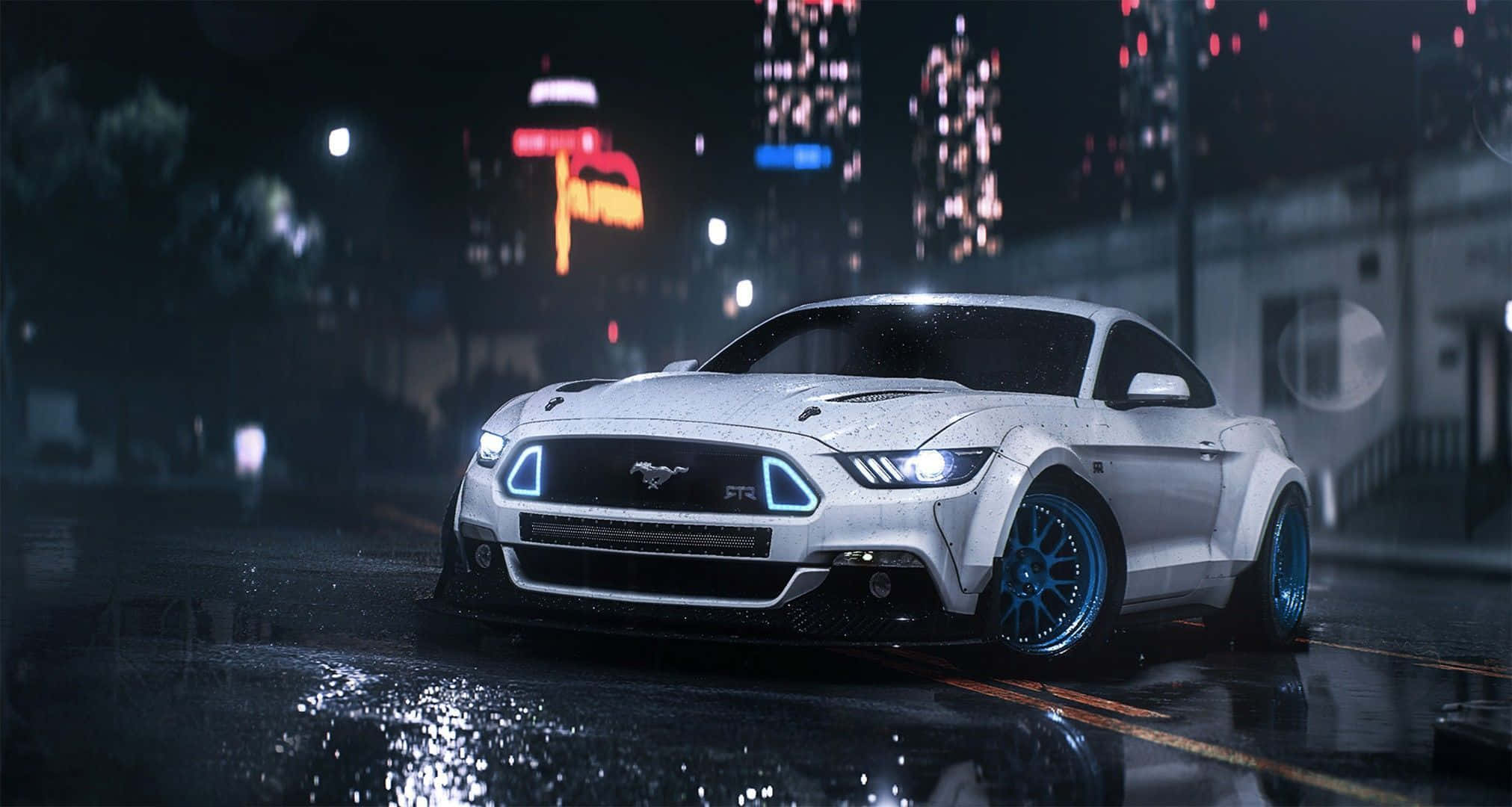 Kul hvit Mustang bilbilde Bakgrunner