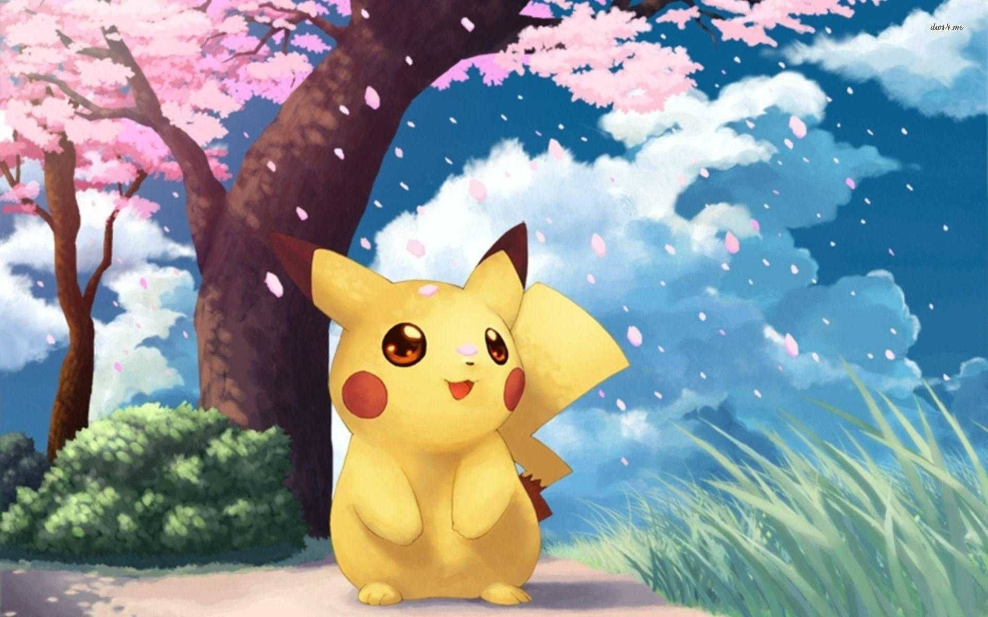 Kul Pokemon Pikachu Kirsebærblomst Bakgrunner