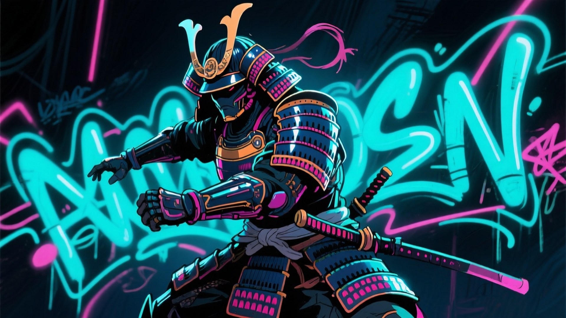 Kul tegning av neon-samurai Bakgrunner