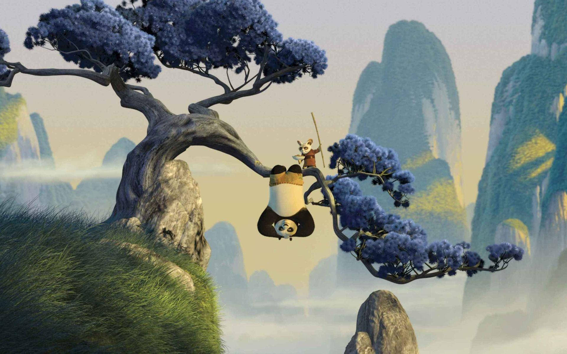 Kung Fu Panda og Shifu trener sammen Bakgrunner