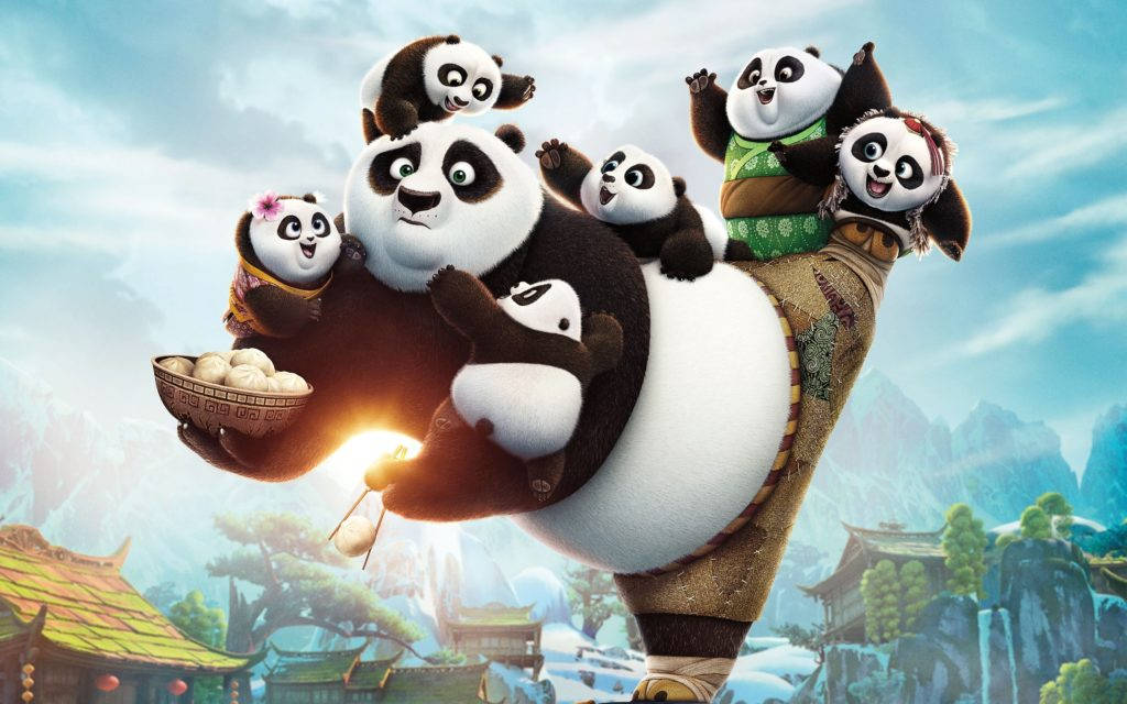Kung Fu Panda som holder mange barn