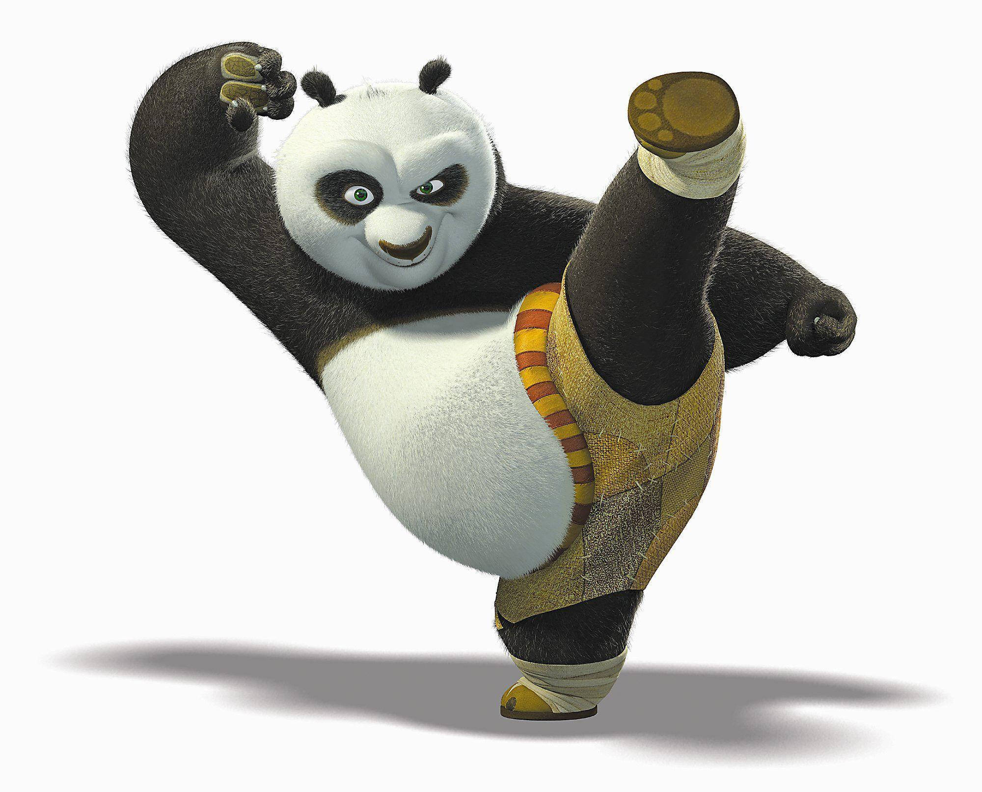 Kung Fu Panda spennende spark mot hvit bakgrunn Bakgrunner