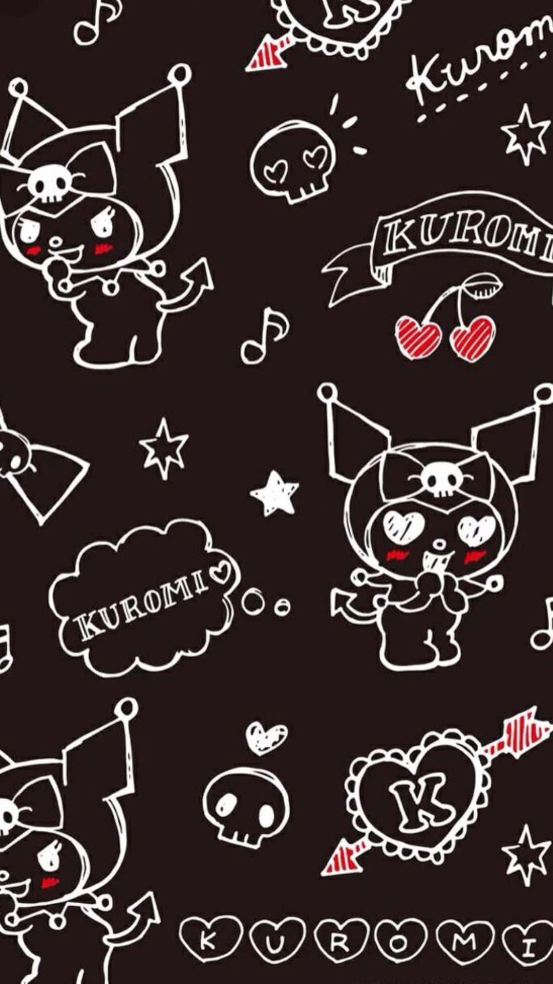 Kuromi iPhone-kruseduller på svart Bakgrunner