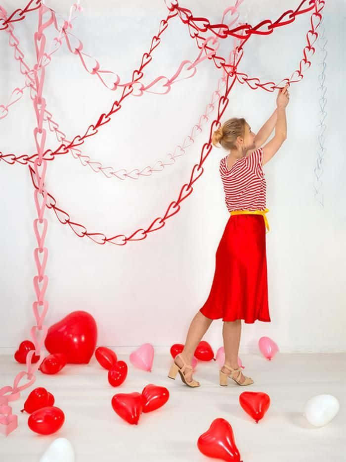 Kvinne Hjerte Papirkjeder Valentinsdag Bilder Bakgrunner