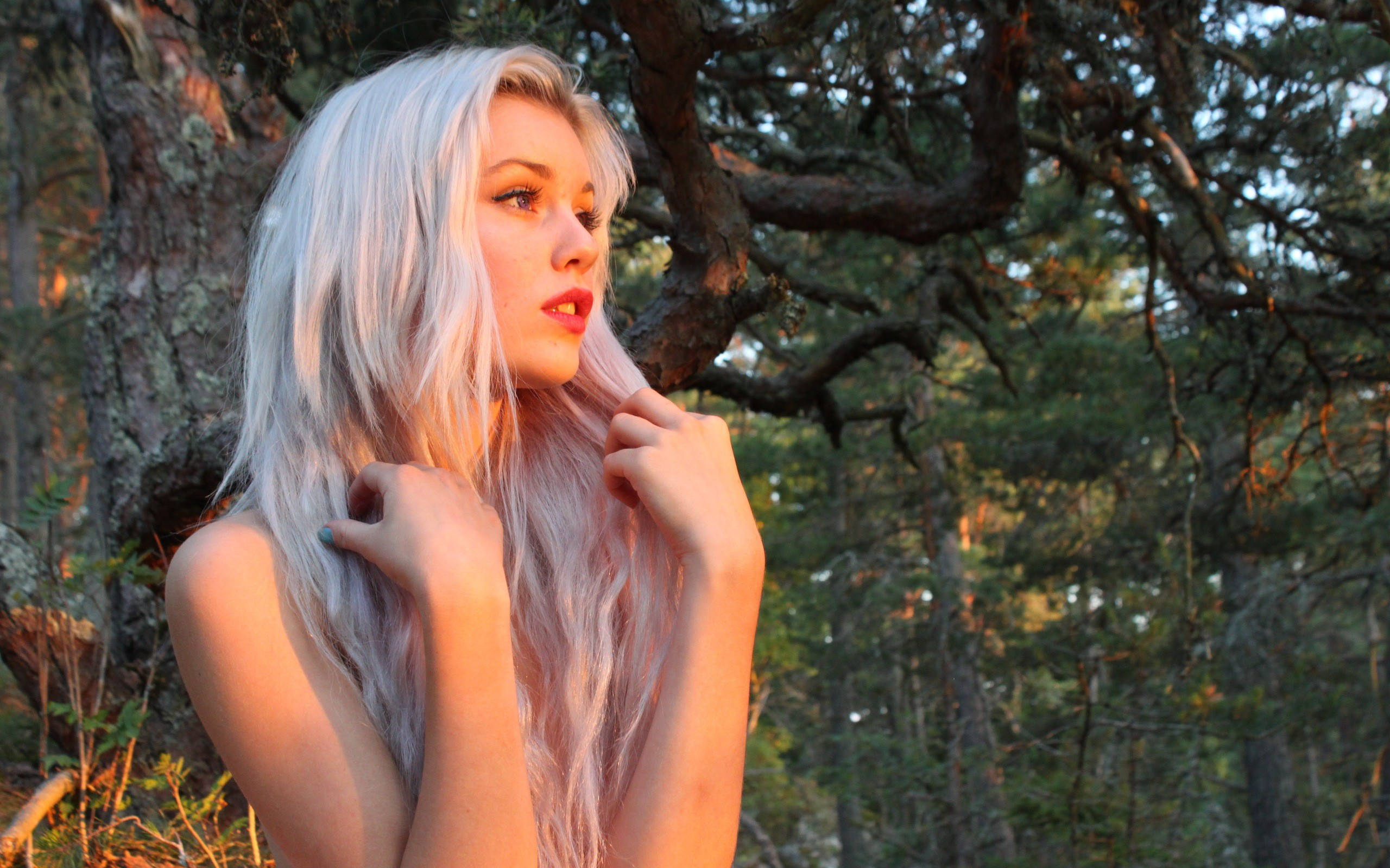 Kvinne i skogen 2560x1600 Bakgrunner